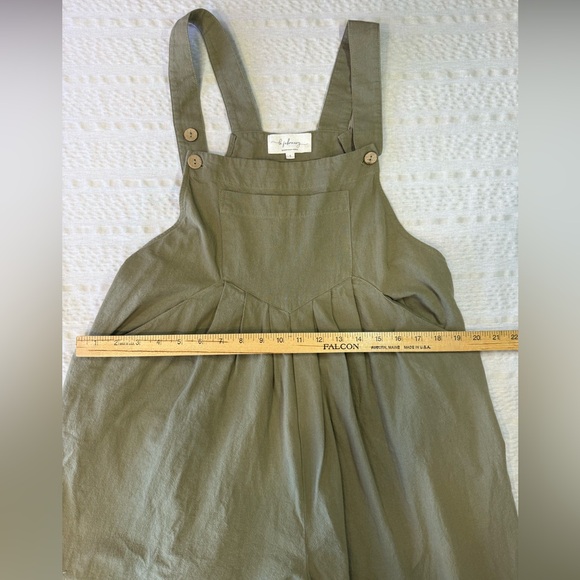 LF February Olive Green Cotton Overalls Wide Leg Bib Jumpsuit Size L Pockets - Picture 4 of 8